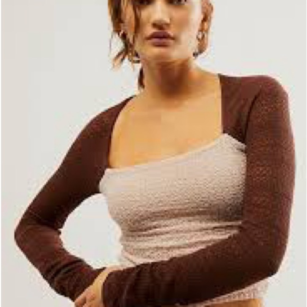 Free People Warming up Brown Cream Long Sleeve Crop Size small